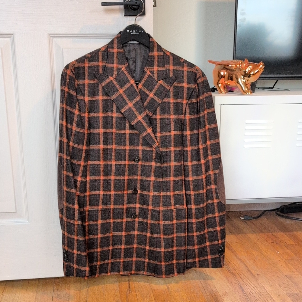 Canali Black and Rust Check Blazer
